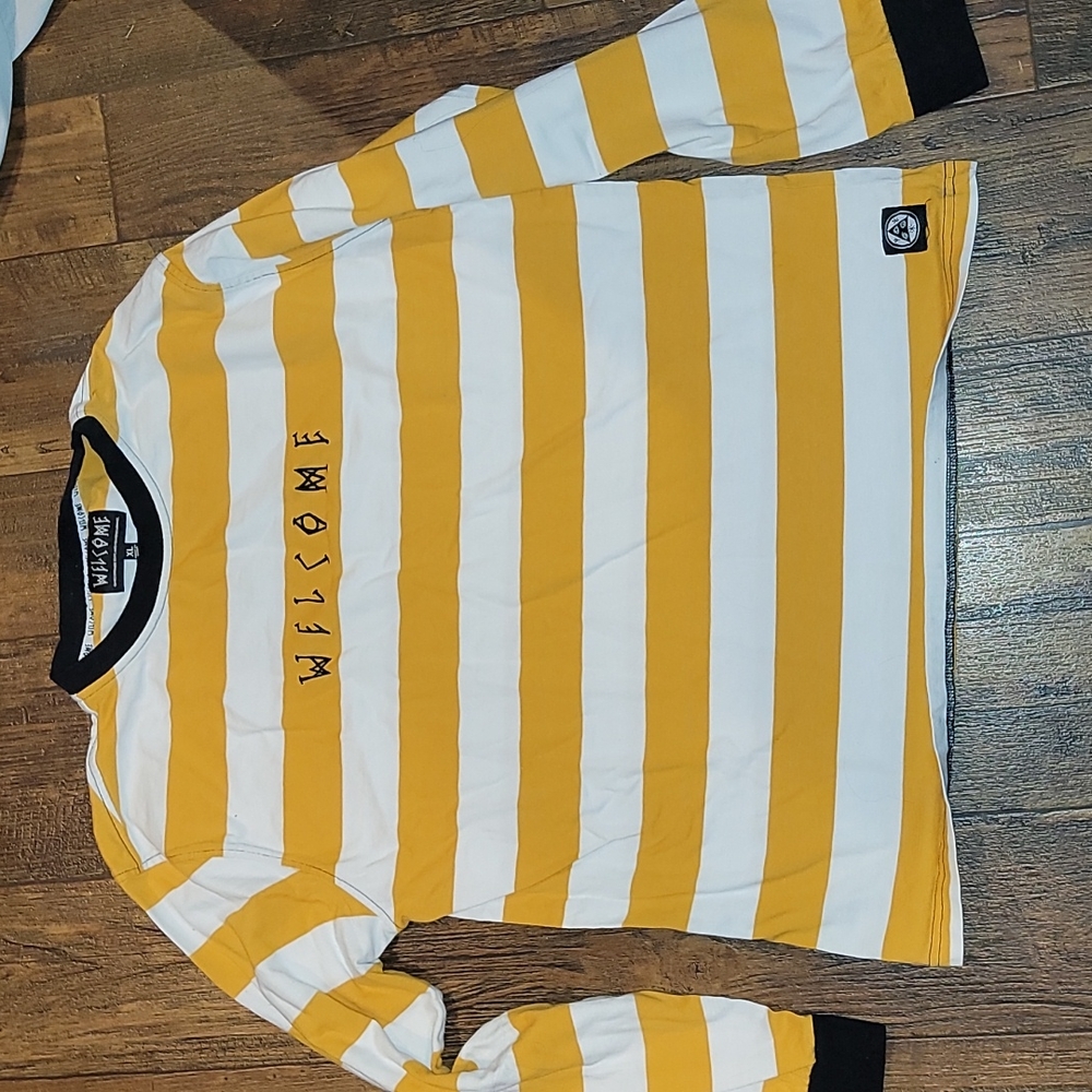 Yellow and white striped long sleeve welcome shirt